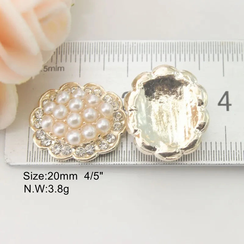 10Pcs 20mm Round Flower Rhinestone Pink Pearl Buckle DIY Jewelry Accessories