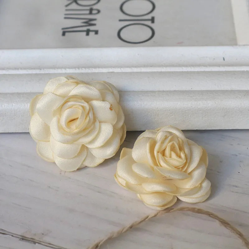 10Pcs 3.5CM Satin Small Rose Fabric Artificial Flower DIY Headwear Accessories