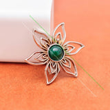 10Pcs 35*30mm Silver Big Flower Green Bead Concho Button Screwback
