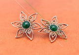 10Pcs 35*30mm Silver Big Flower Green Bead Concho Button Screwback