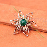 10Pcs 35*30mm Silver Big Flower Green Bead Concho Button Screwback