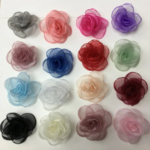 10Pcs 4.5cm Braised Edge Rose Snow Gauze 3D Camellia DIY Wedding Party Decor