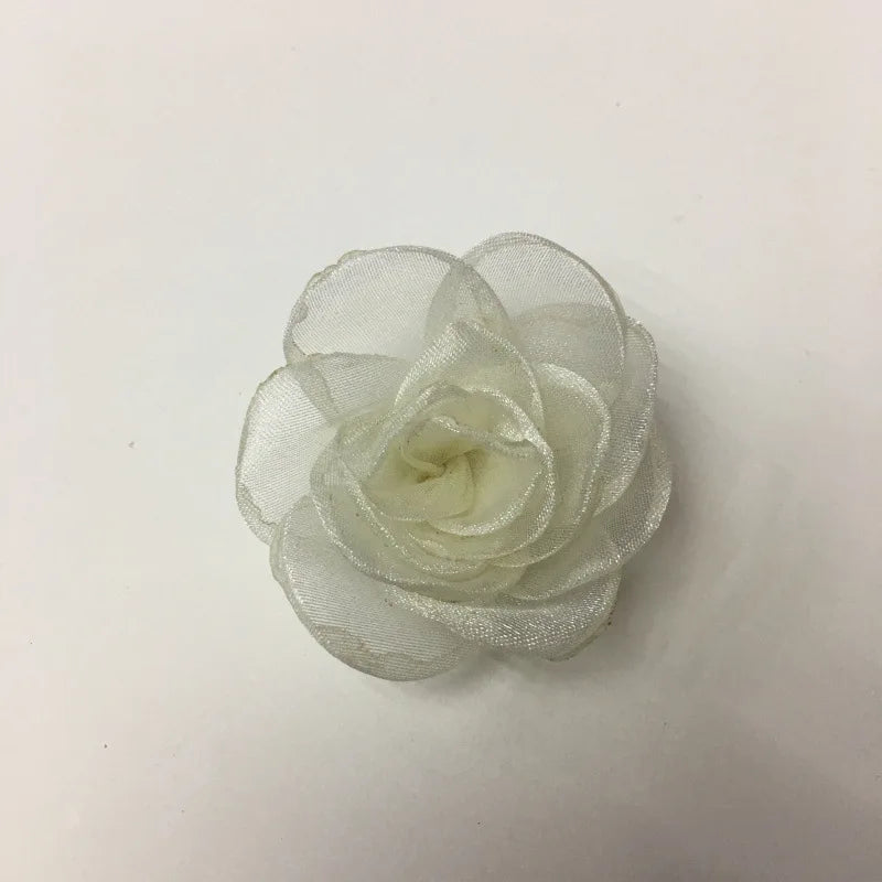 10Pcs 4.5cm Braised Edge Rose Snow Gauze 3D Camellia DIY Wedding Party Decor