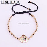 10Pcs 4mm Copper Bead Bracelet with Rainbow CZ Initials Letter Heart Charm
