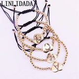 10Pcs 4mm Copper Bead Bracelet with Rainbow CZ Initials Letter Heart Charm