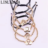 10Pcs 4mm Copper Bead Bracelet with Rainbow CZ Initials Letter Heart Charm