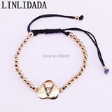10Pcs 4mm Copper Bead Bracelet with Rainbow CZ Initials Letter Heart Charm
