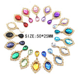 10Pcs 50*25MM Oval Acrylic Rhinestone Alloy Pendant Flat Button Gorgeous Crown