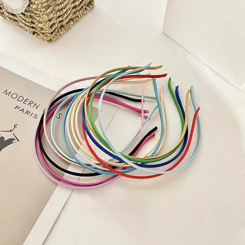 10Pcs 5mm Satin Jewelry Headbands Colorful Girls Ribbon Hairband