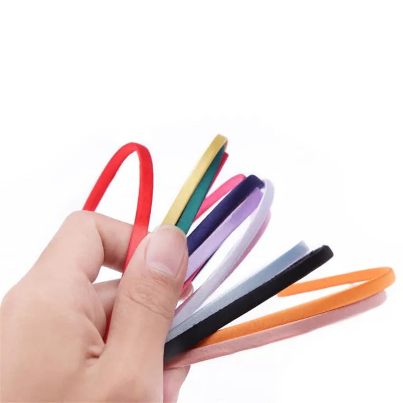 10Pcs 5mm Satin Jewelry Headbands Colorful Girls Ribbon Hairband