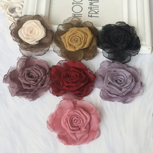 10Pcs Chiffon Satin Fabric Rose Flower Patch DIY Crafts Children Headwear Decor