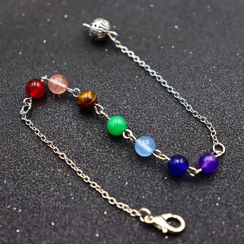 10Pcs Chakra Pendulum Chain Necklace Round Stone Beads Crystal Amulet