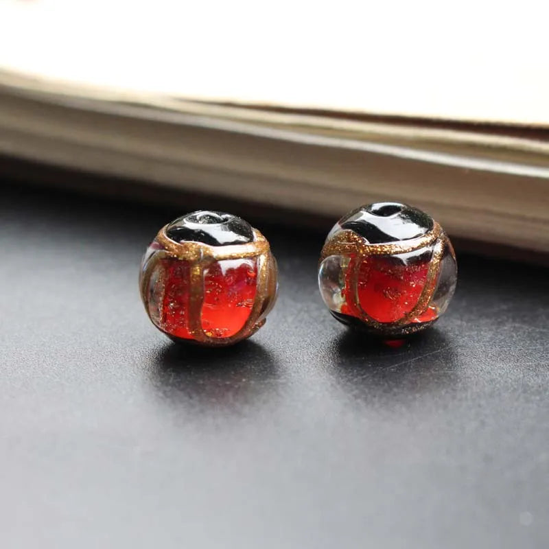 10Pcs Lampwork Glass Beads Round Multicolor for Jewelry Earring DIY