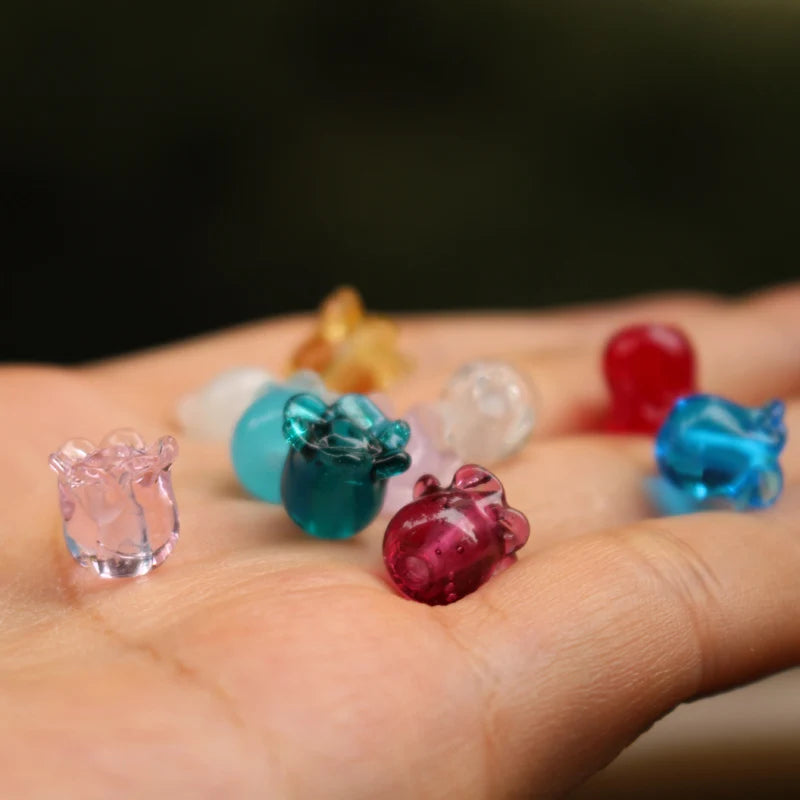 10Pcs Flower Shape Lampwork Glass Beads for Jewelry Making, Multi-color