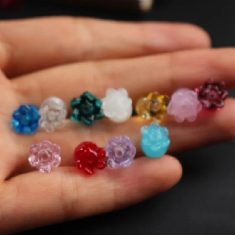10Pcs Flower Shape Lampwork Glass Beads for Jewelry Making, Multi-color