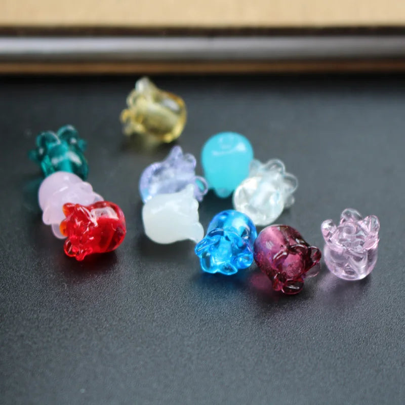10Pcs Flower Shape Lampwork Glass Beads for Jewelry Making, Multi-color