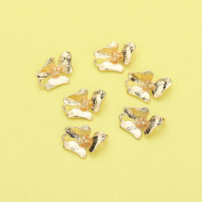 10Pcs Plated Brass Orchid Pendant Charm, DIY Flower Supplies