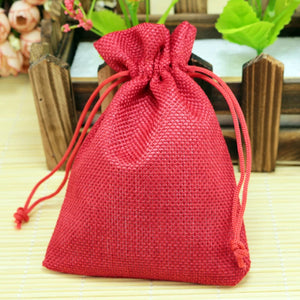 10Pcs Red Linen Drawstring Pouch Christmas/Wedding Gift Bag