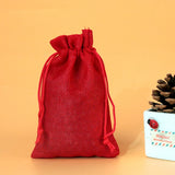 10Pcs Red Linen Drawstring Pouch Christmas/Wedding Gift Bag