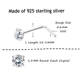 10Pcs 925 Sterling Silver Nose Ring Studs Clear Crystal Nose Pin Set