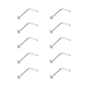 10Pcs 925 Sterling Silver Nose Ring Studs Clear Crystal Nose Pin Set