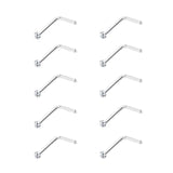10Pcs 925 Sterling Silver Nose Ring Studs Clear Crystal Nose Pin Set