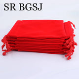 10Pcs 9x12cm Red Velvet Gift Bags Wedding Jewelry Packing