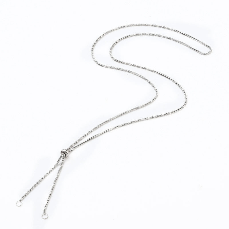 10Pcs Stainless Steel Box Chain Slider Necklace with Stopper Beads