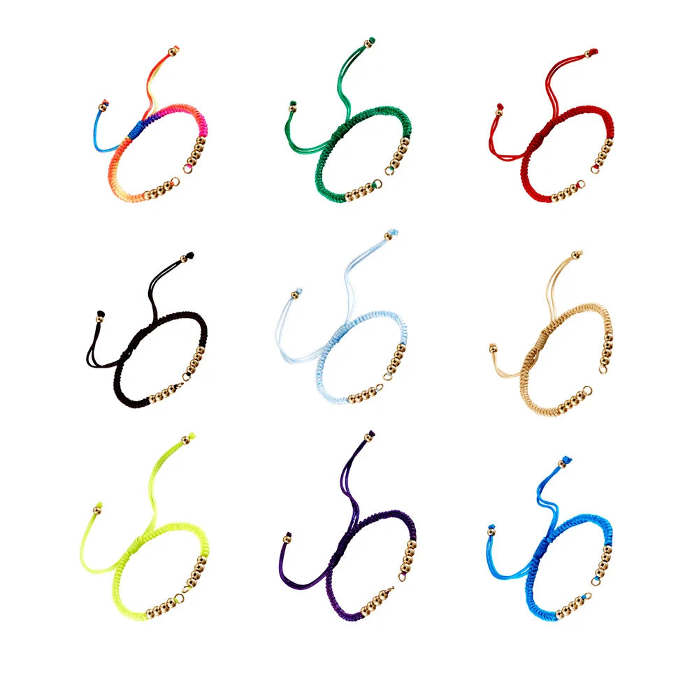 10Pcs Adjustable Nylon Cord Bracelet with Beads Multicolor Rope DIY Jewelry