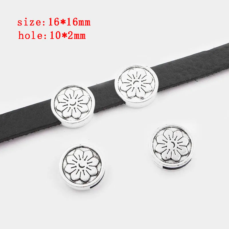 10Pcs Antique Silver SunFlower Snowflake Spacers for Flat Leather Cord