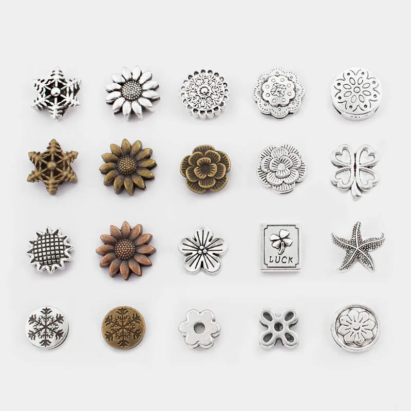 10Pcs Antique Silver SunFlower Snowflake Spacers for Flat Leather Cord