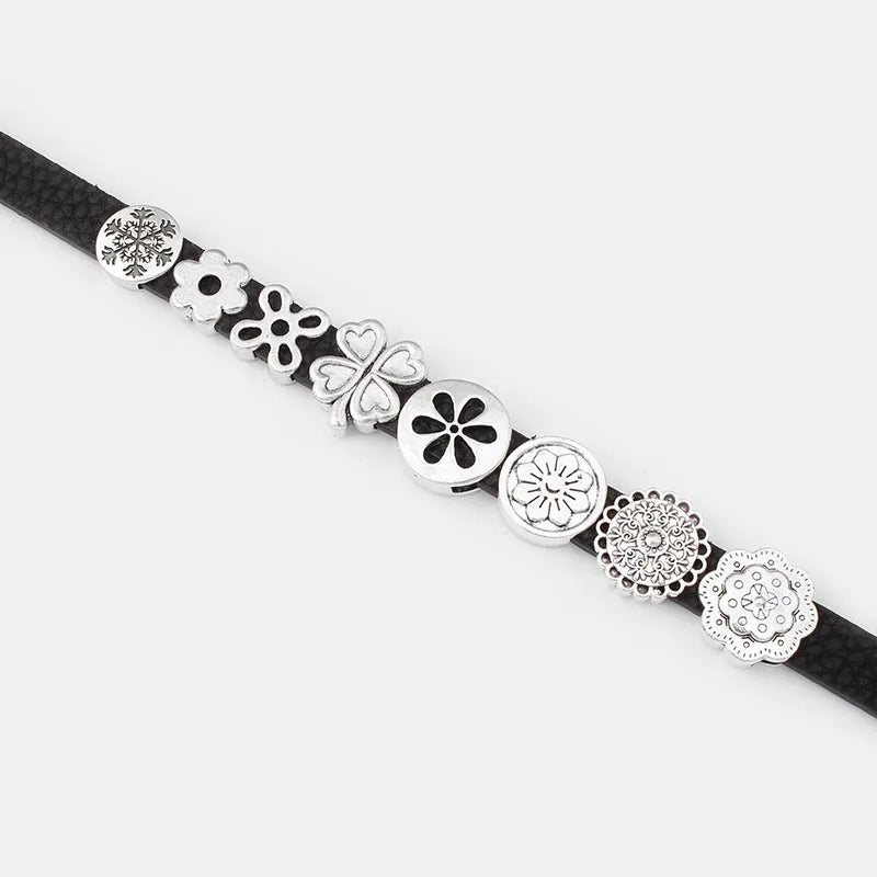 10Pcs Antique Silver SunFlower Snowflake Spacers for Flat Leather Cord