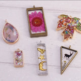 10Pcs Geometric Hollow Flower Frame Pendants Resin Jewelry Making Tool
