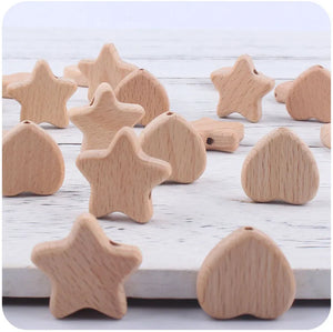 10Pcs Beech Wooden Beads Baby Teether for DIY Necklace Crafts