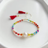 Boho Rainbow Bracelet Jewelry for Women Colorful Crystal Beaded Bracelets