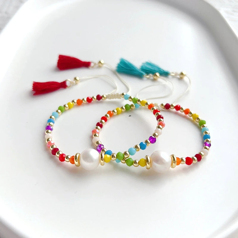 Boho Rainbow Bracelet Jewelry for Women Colorful Crystal Beaded Bracelets