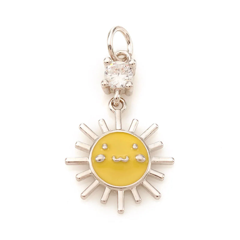 10Pcs Brass CZ Sun Charms Enamel Jump Rings Jewelry Making