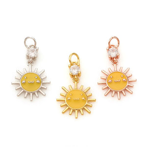 10Pcs Brass CZ Sun Charms Enamel Jump Rings Jewelry Making