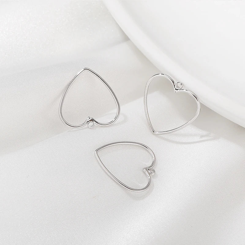 10Pcs Brass Heart Charms Pendant Resin Frame Mold Open Bezel DIY Jewelry Making