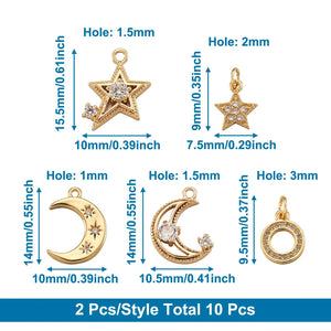 10Pcs Micro Pave CZ Star Moon Charms DIY Jewelry Making