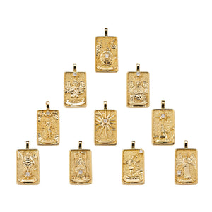 10Pcs CZ Tarot Card Pendants, 18K Plated, DIY Jewelry Making