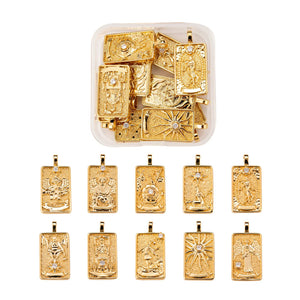 10Pcs CZ Tarot Card Pendants, 18K Plated, DIY Jewelry Making
