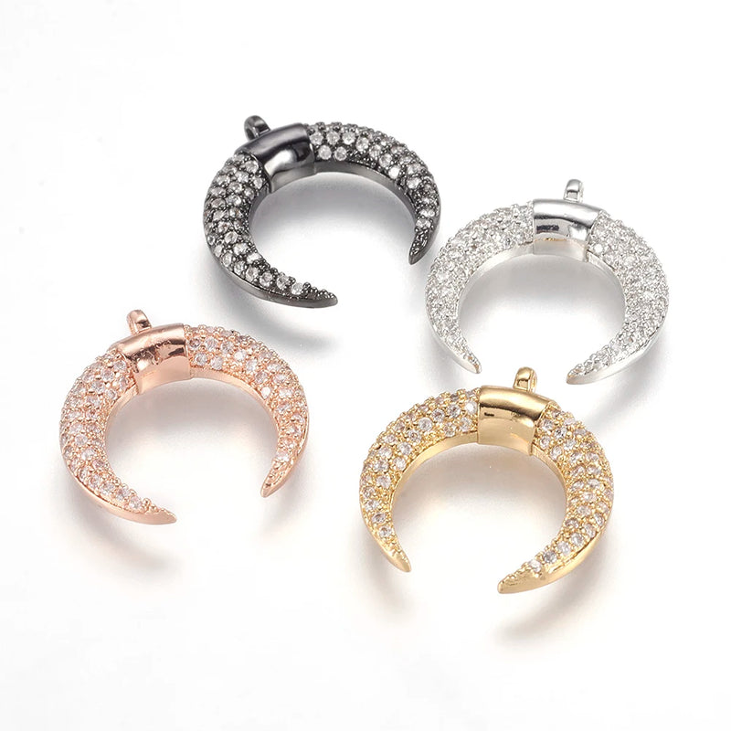 10Pcs Brass Micro Pave Zirconia Crescent Moon Charms DIY Jewelry Findings