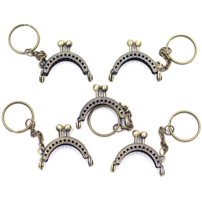 10Pcs Bronze Metal Frame Clasp Lock w/ Key Ring Bag Parts