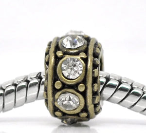 10Pcs Bronze Rhinestone Spacer Bead Charm Bracelet 11x5.8mm