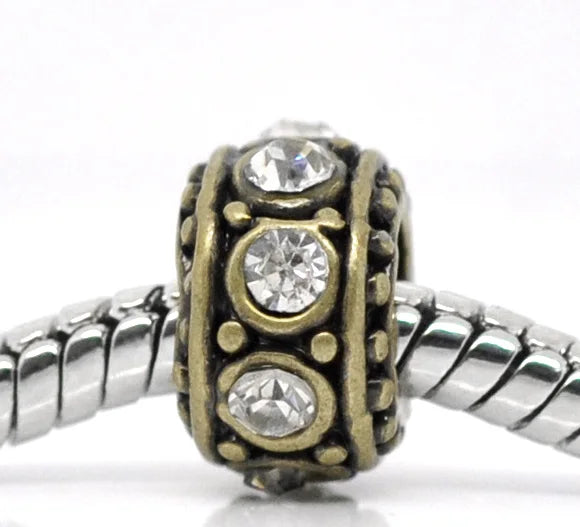 10Pcs Bronze Rhinestone Spacer Bead Charm Bracelet 11x5.8mm