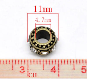 10Pcs Bronze Rhinestone Spacer Bead Charm Bracelet 11x5.8mm