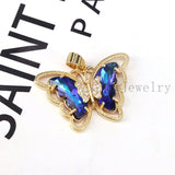 10Pcs Butterfly Charms Crystal Glass Pendant Gold-color DIY Earrings Necklace
