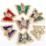 10Pcs Butterfly Charms Crystal Glass Pendant Gold-color DIY Earrings Necklace