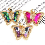 10Pcs Butterfly Charms Crystal Glass Pendant Gold-color DIY Earrings Necklace